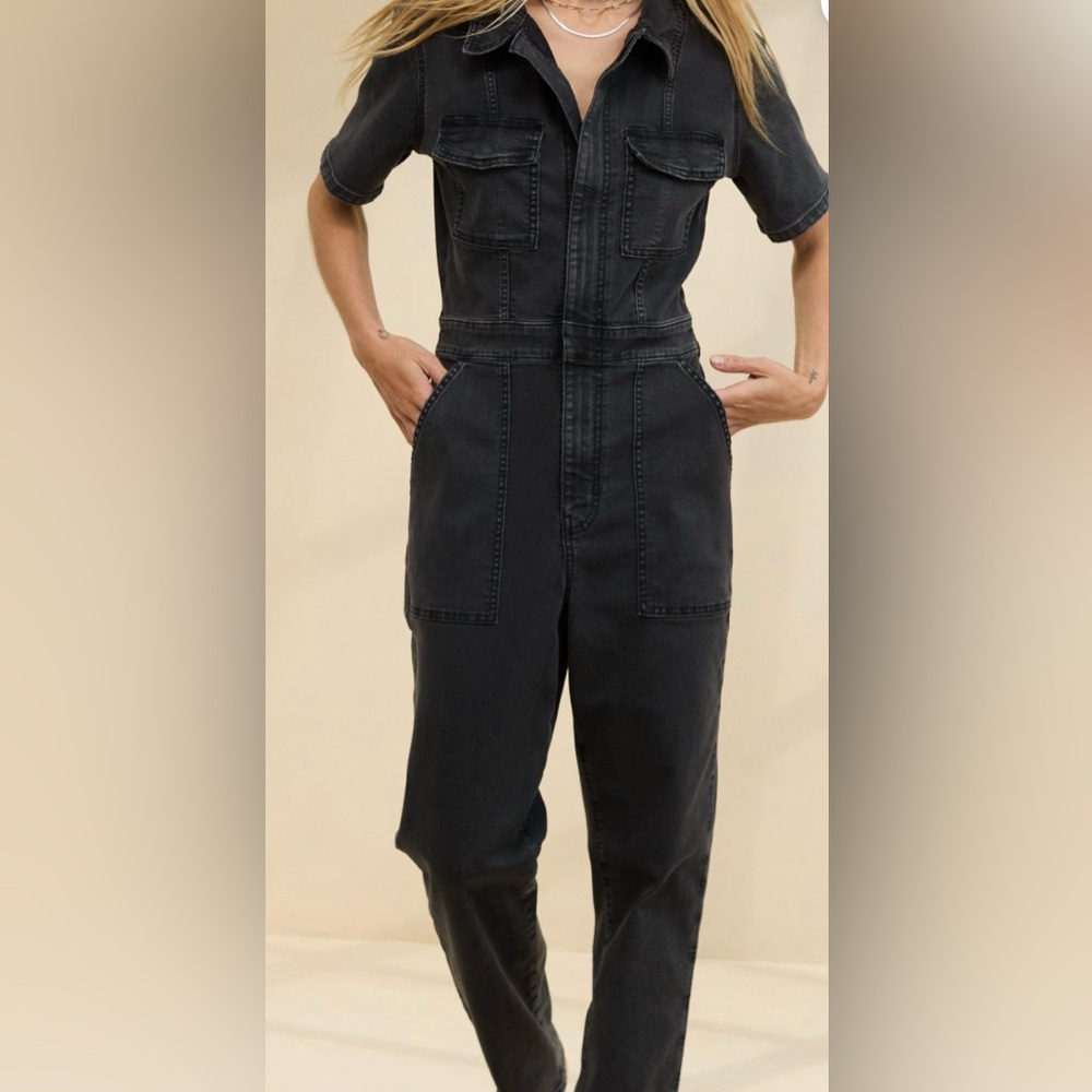 Black Utility Jumpsuit - Women's Short Sleeve One-Piece